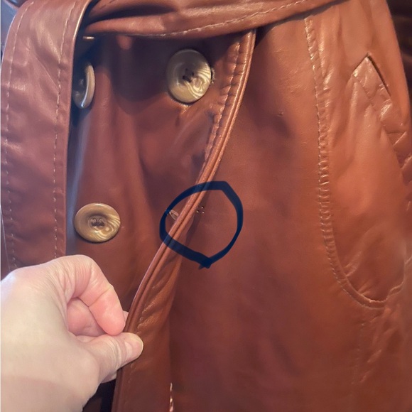 Vintage 1970s Opera Brown Leather Trench Coat Size 10 - Picture 9 of 14